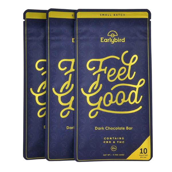 Three Earlybird Dark Chocolate bars in a row