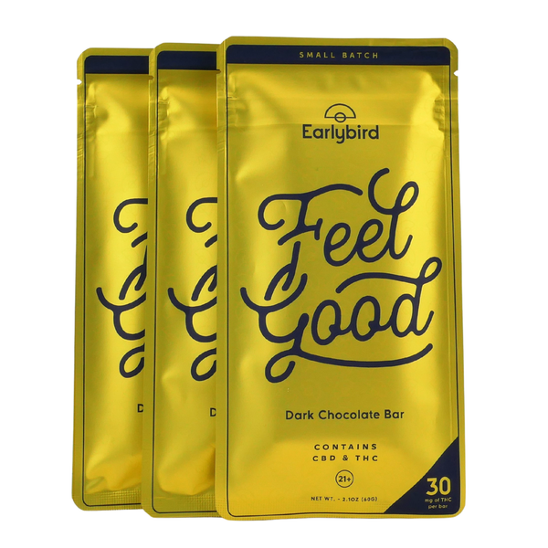 Three Earlybird Dark Chocolate Bars in a row